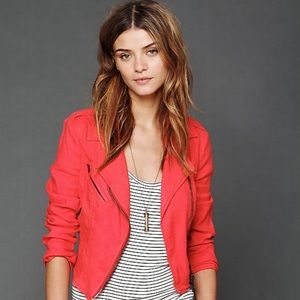 Free People Lovely In Linen Motorcycle Jacket
